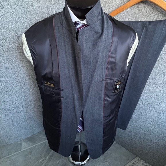 Hart Schaffner Marx Gray Blue Pinstripe Wool Suit 42L 2 Piece Hidden Flaw - Picture 7 of 16